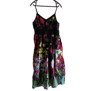 Pretty Pink brand Floral Midi Dress Size Small Black Multi-colour